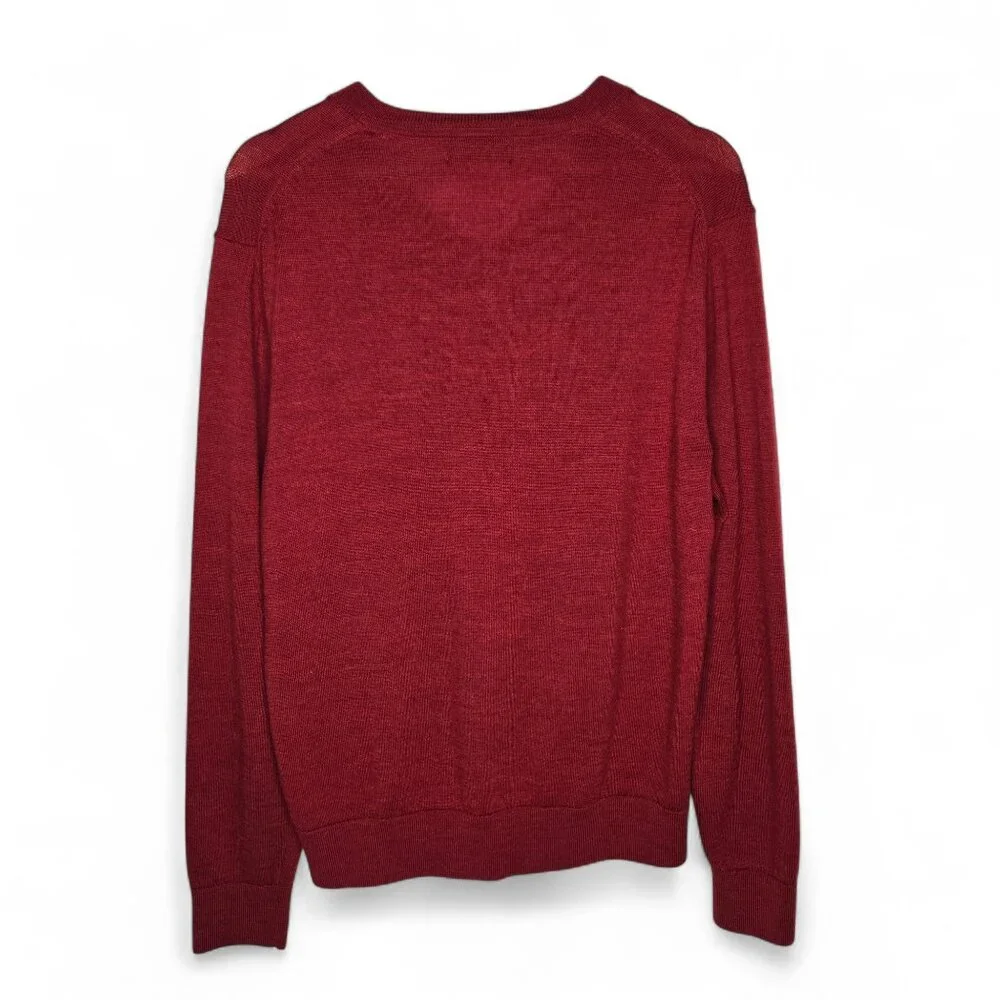 Banana Republic 100% Merino Wool Red‎ Sweater Men's V Neck Preppy Office M